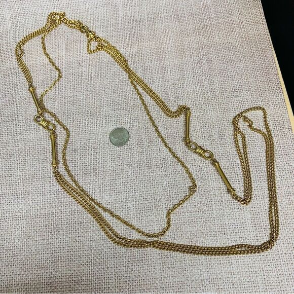 VTG Gold Long Layered Bit Chain Necklace - Picture 1 of 3